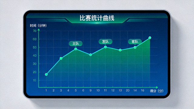 屏幕上的体育数据可视化图表，展示比赛统计曲线